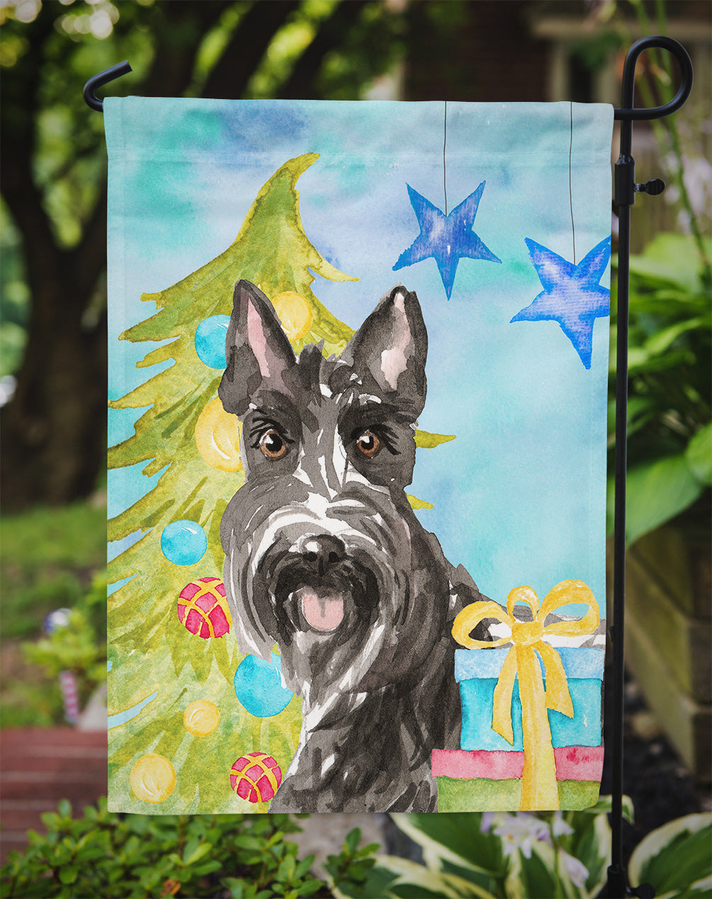 Christmas Tree Scottish Terrier Garden Flag Mailbox Decorative Yard Banner Outside Patio Artwork for Flower Beds, Garden Size, Multicolor