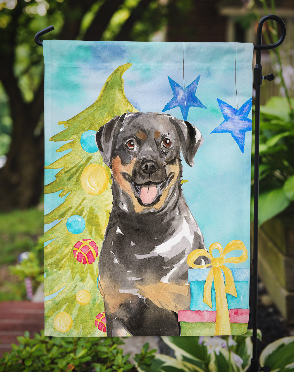 Christmas Tree Rottweiler Garden Flag Mailbox Decorative Yard Banner Outside Patio Artwork for Flower Beds, Garden Size, Multicolor