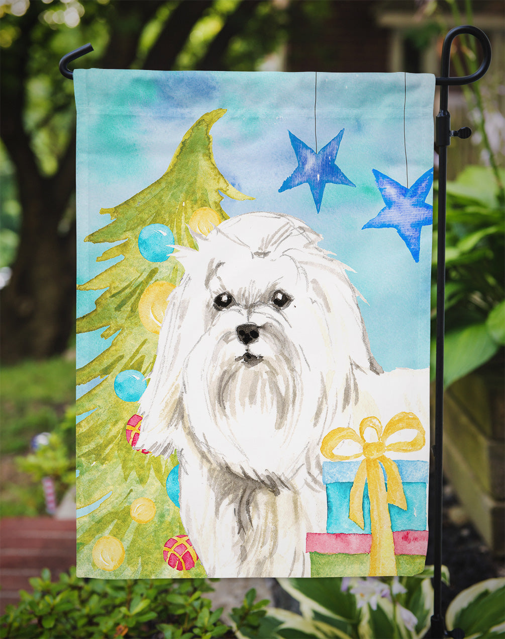 Christmas Tree Maltese Garden Flag Mailbox Decorative Yard Banner Outside Patio Artwork for Flower Beds, Garden Size, Multicolor