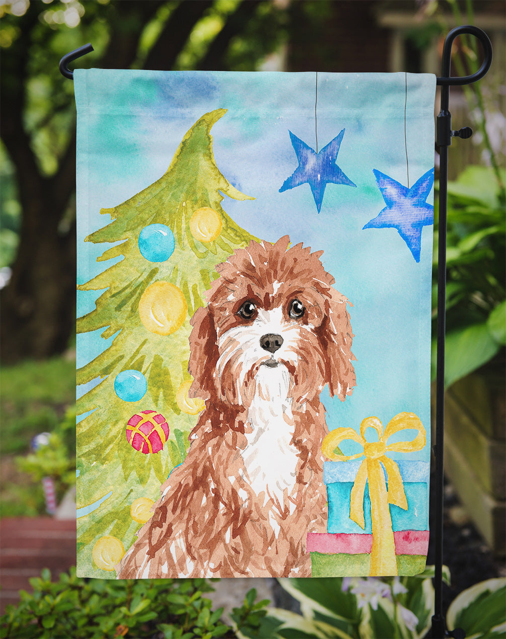 Christmas Tree Cavapoo Garden Flag Mailbox Decorative Yard Banner Outside Patio Artwork for Flower Beds, Garden Size, Multicolor