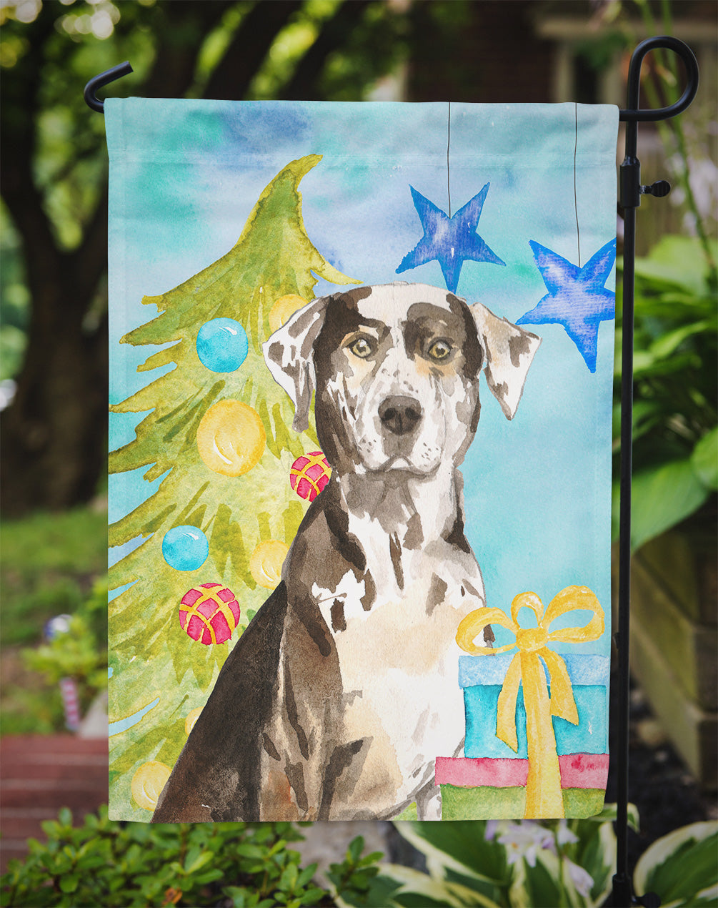 Christmas Tree Catahoula Leopard Dog Garden Flag Mailbox Decorative Yard Banner Outside Patio Artwork for Flower Beds, Garden Size, Multicolor