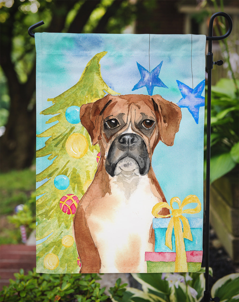 Christmas Tree Boxer Garden Flag Mailbox Decorative Yard Banner Outside Patio Artwork for Flower Beds, Garden Size, Multicolor