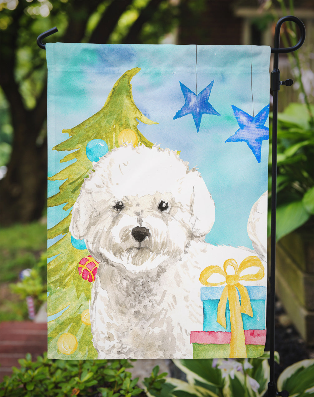 Christmas Tree Bichon Frise Garden Flag Mailbox Decorative Yard Banner Outside Patio Artwork for Flower Beds, Garden Size, Multicolor