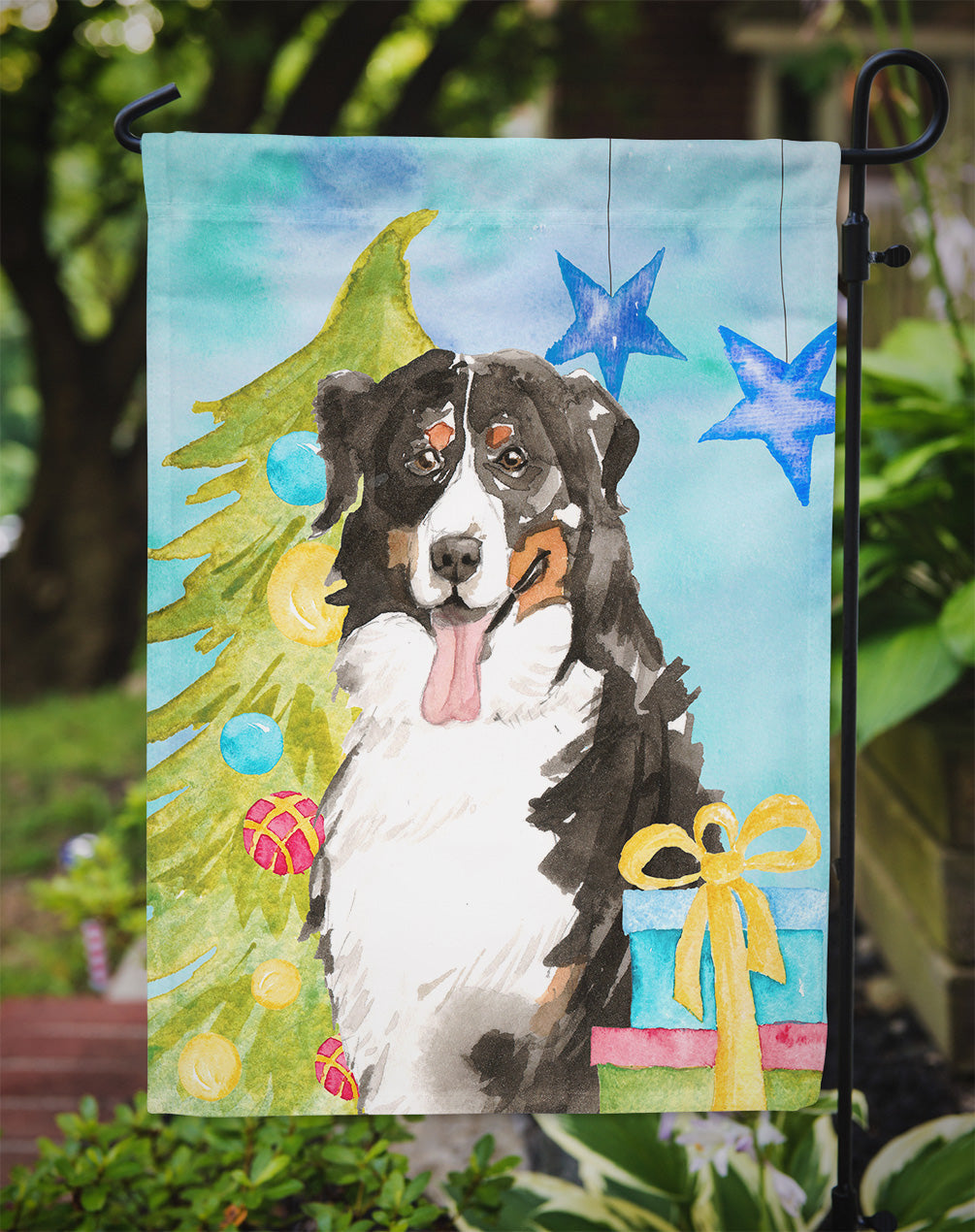Christmas Tree Bernese Mountain Dog Garden Flag Mailbox Decorative Yard Banner Outside Patio Artwork for Flower Beds, Garden Size, Multicolor