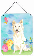 Easter Eggs White Collie Wall or Door Hanging Prints Aluminum Metal Sign Kitchen Wall Bar Bathroom Plaque Home Decor Front Door Plaque, 12x16, Multicolor