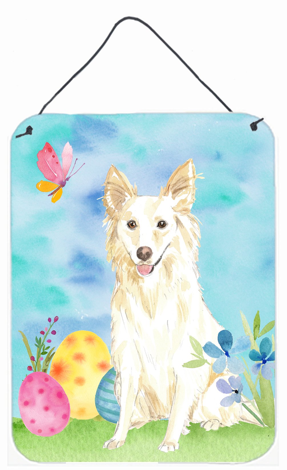 Easter Eggs White Collie Wall or Door Hanging Prints Aluminum Metal Sign Kitchen Wall Bar Bathroom Plaque Home Decor Front Door Plaque, 12x16, Multicolor