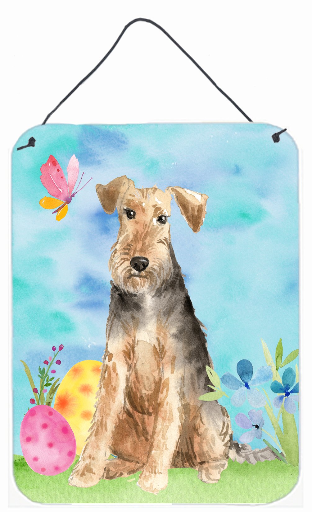 Easter Eggs Welsh Terrier Wall or Door Hanging Prints Aluminum Metal Sign Kitchen Wall Bar Bathroom Plaque Home Decor Front Door Plaque, 12x16, Multicolor