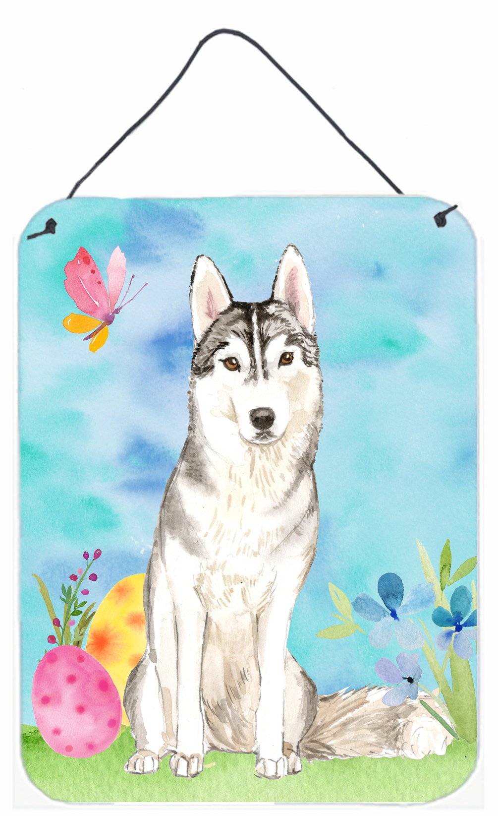 Easter Eggs Siberian Husky Wall or Door Hanging Prints Aluminum Metal Sign Kitchen Wall Bar Bathroom Plaque Home Decor Front Door Plaque, 12x16, Multicolor