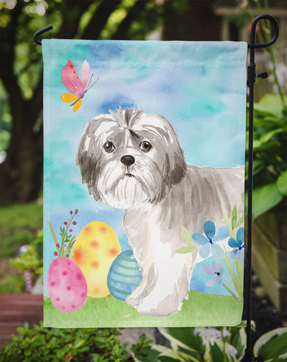 Easter Eggs Shih Tzu Puppy Garden Flag Mailbox Decorative Yard Banner Outside Patio Artwork for Flower Beds, Garden Size, Multicolor