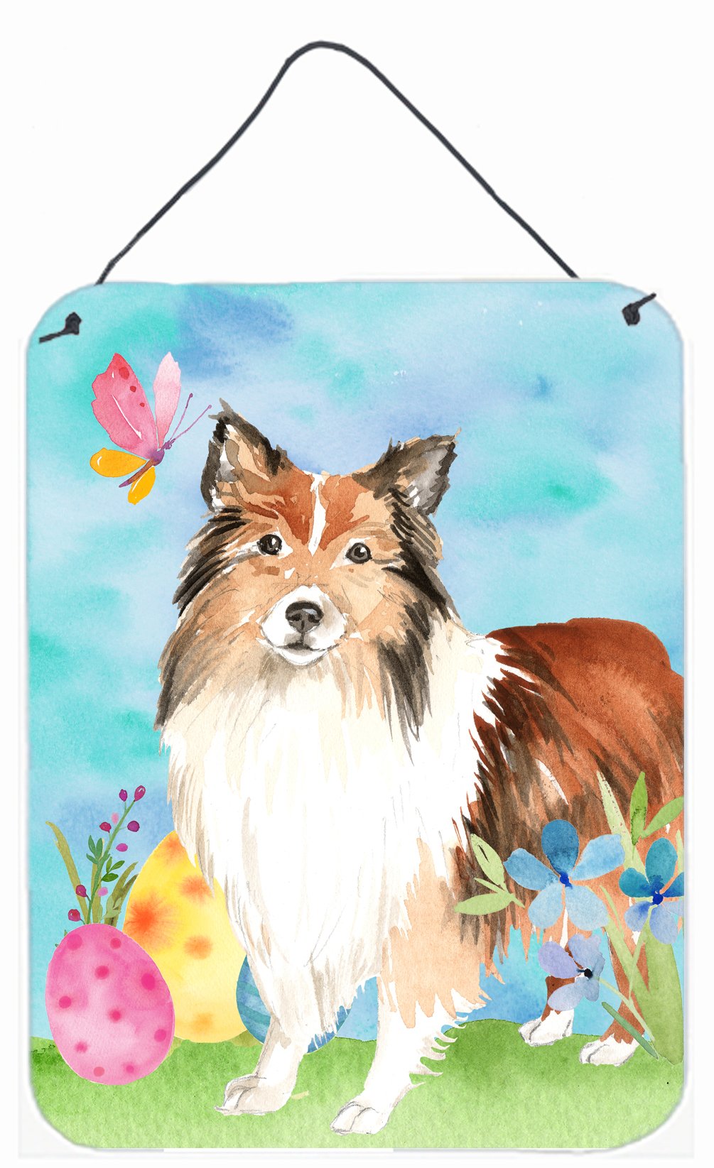 Easter Eggs Sheltie Wall or Door Hanging Prints Aluminum Metal Sign Kitchen Wall Bar Bathroom Plaque Home Decor Front Door Plaque, 12x16, Multicolor