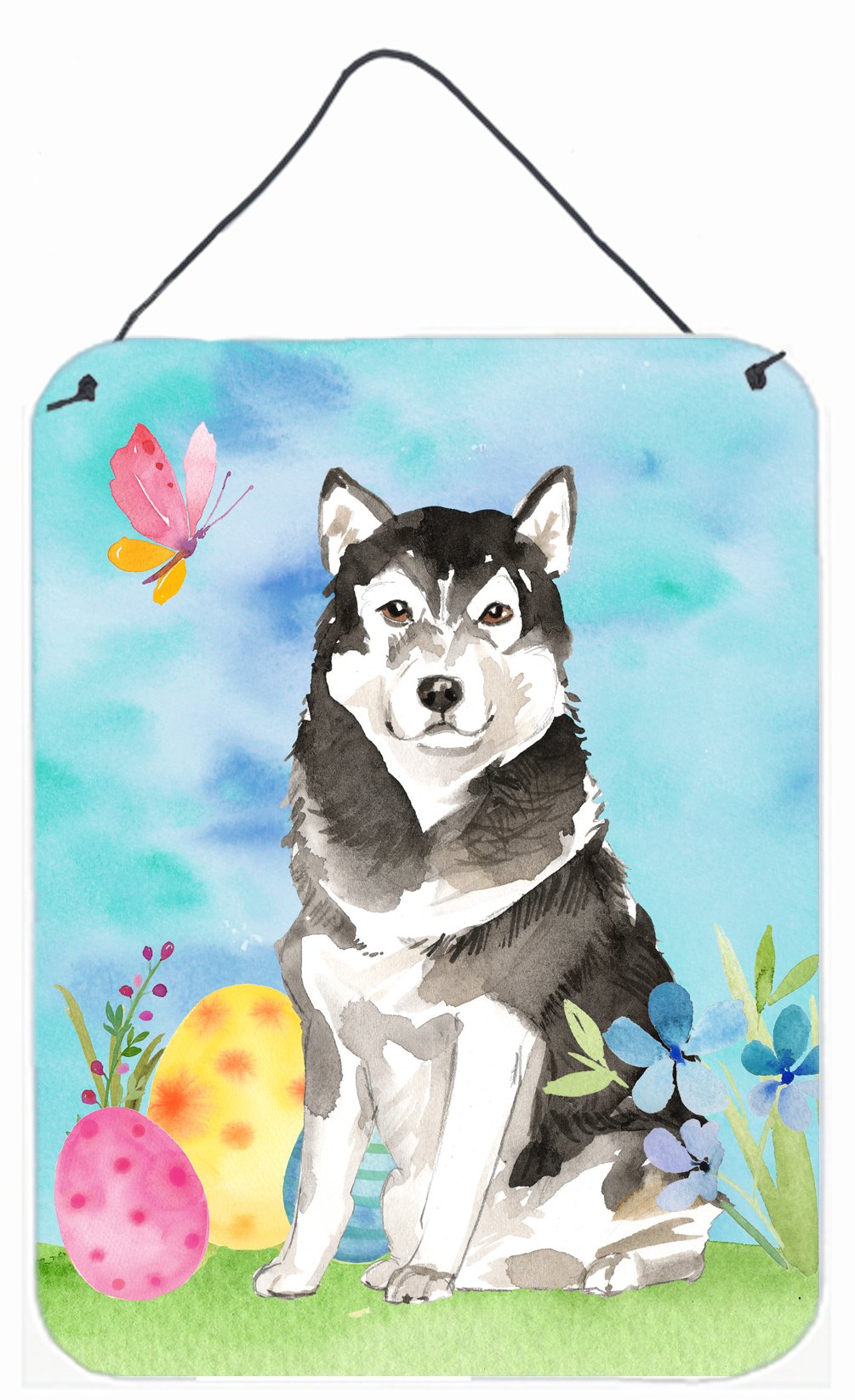 Easter Eggs Alaskan Malamute Wall or Door Hanging Prints Aluminum Metal Sign Kitchen Wall Bar Bathroom Plaque Home Decor Front Door Plaque, 12x16, Multicolor