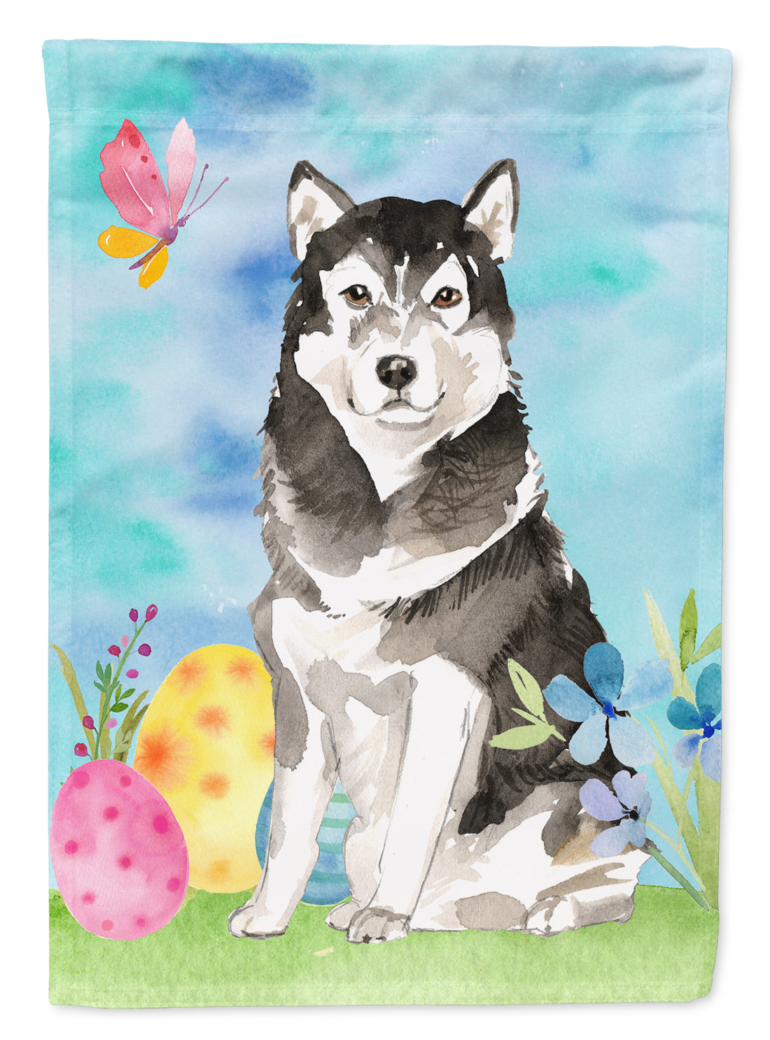 Easter Eggs Alaskan Malamute Garden Flag Mailbox Decorative Yard Banner Outside Patio Artwork for Flower Beds, Garden Size, Multicolor