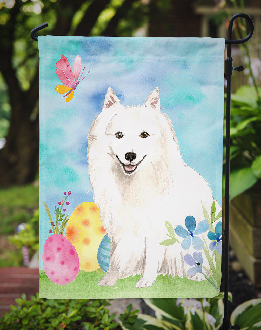 Easter Eggs Japanese Spitz Garden Flag Mailbox Decorative Yard Banner Outside Patio Artwork for Flower Beds, Garden Size, Multicolor