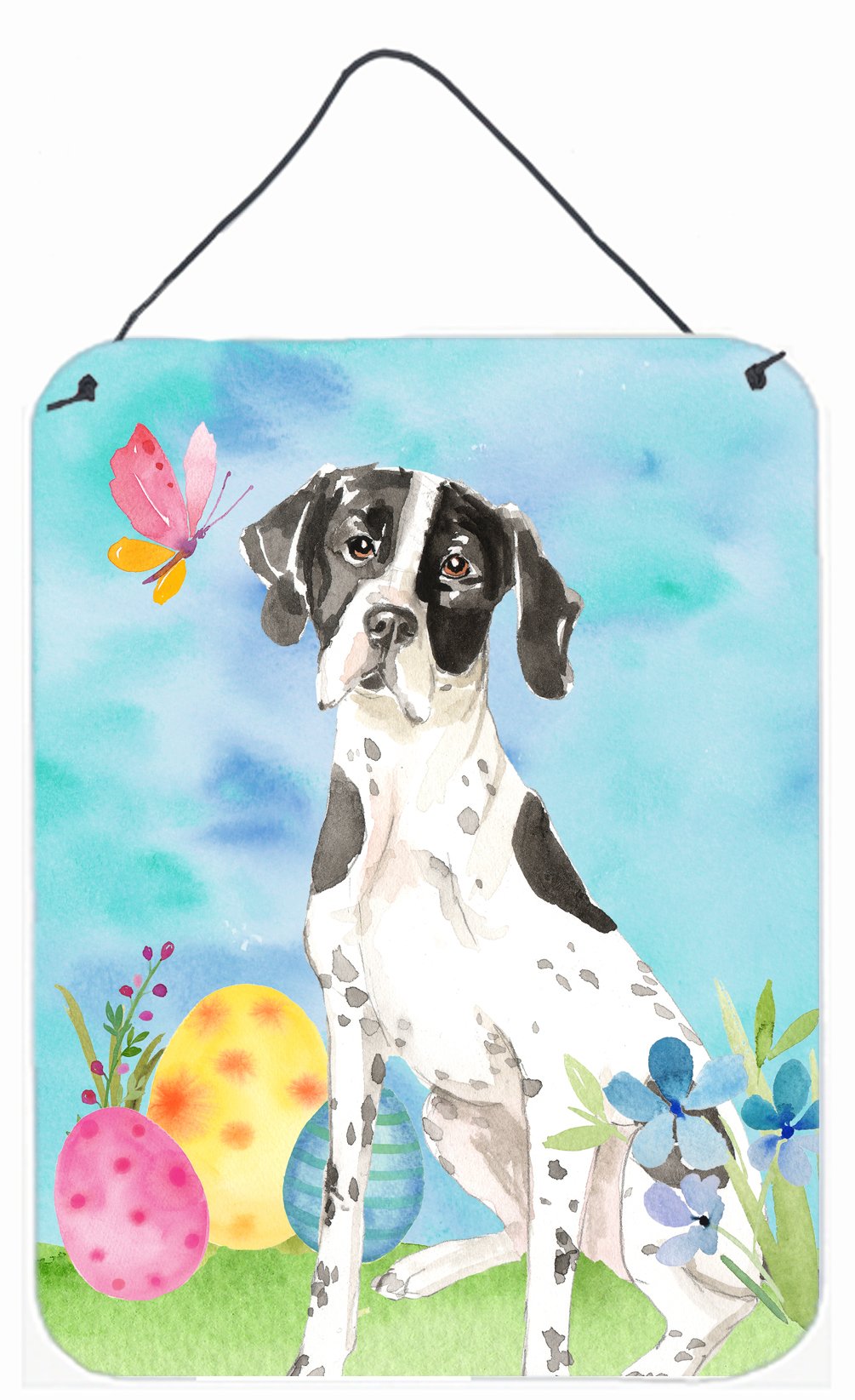 Easter Eggs English Pointer Wall or Door Hanging Prints Aluminum Metal Sign Kitchen Wall Bar Bathroom Plaque Home Decor Front Door Plaque, 12x16, Multicolor