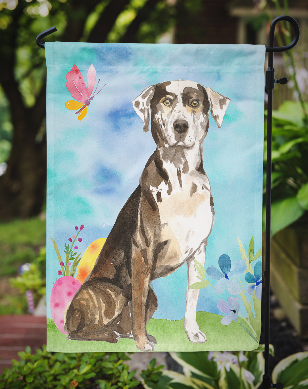 Easter Eggs Catahoula Leopard Dog Garden Flag Mailbox Decorative Yard Banner Outside Patio Artwork for Flower Beds, Garden Size, Multicolor