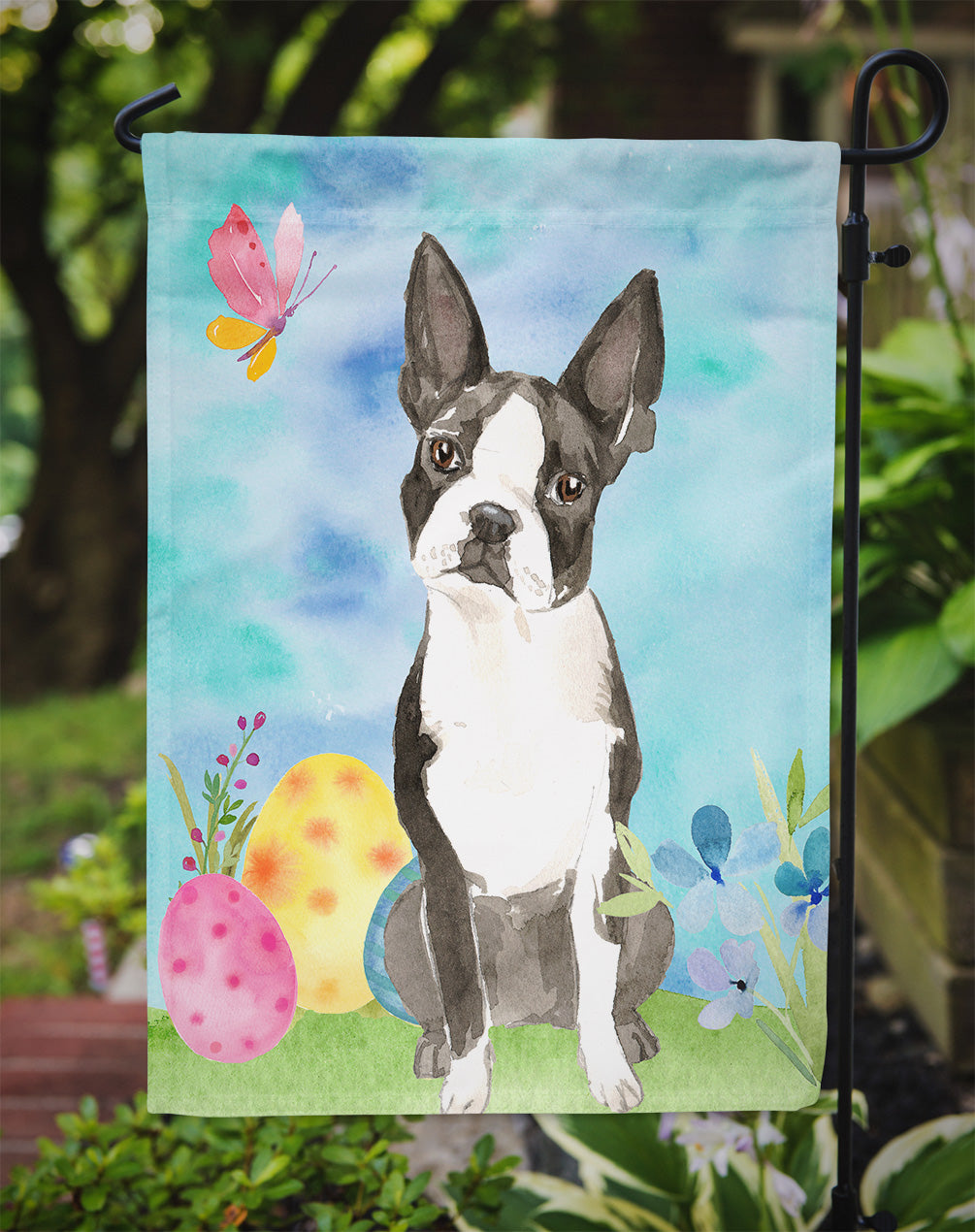 Easter Eggs Boston Terrier Garden Flag Mailbox Decorative Yard Banner Outside Patio Artwork for Flower Beds, Garden Size, Multicolor