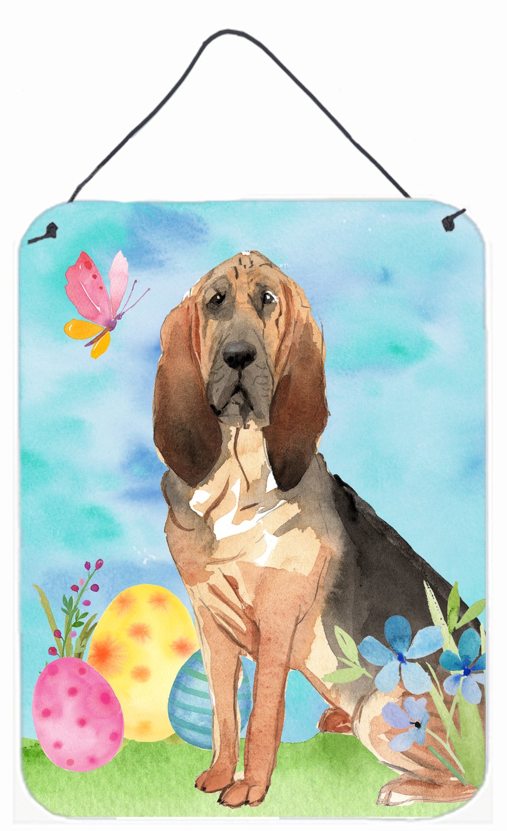 Easter Eggs Bloodhound Wall or Door Hanging Prints Aluminum Metal Sign Kitchen Wall Bar Bathroom Plaque Home Decor Front Door Plaque, 12x16, Multicolor