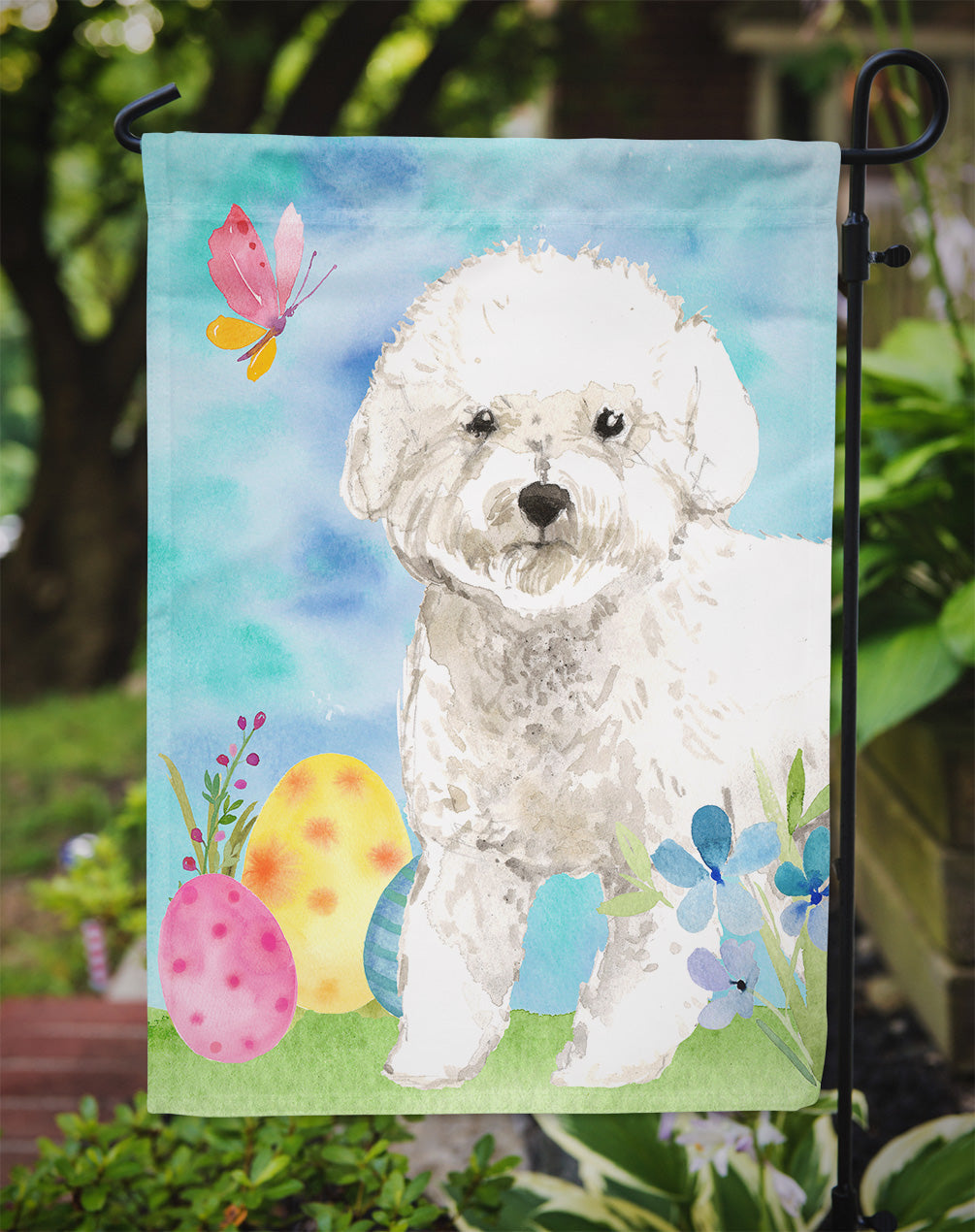 Easter Eggs Bichon Frise Garden Flag Mailbox Decorative Yard Banner Outside Patio Artwork for Flower Beds, Garden Size, Multicolor