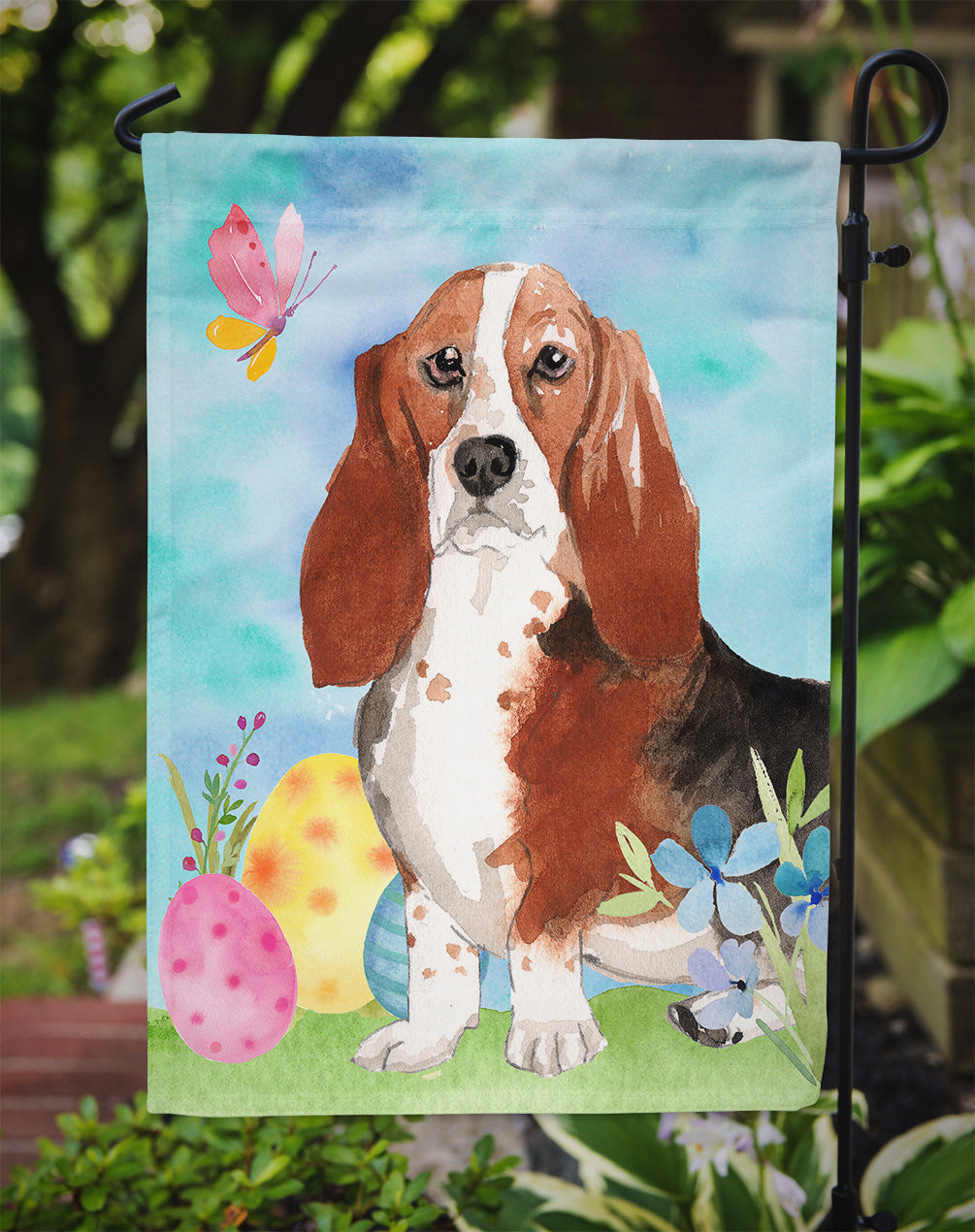 Easter Eggs Basset Hound Garden Flag Mailbox Decorative Yard Banner Outside Patio Artwork for Flower Beds, Garden Size, Multicolor