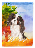 Fall Tricolor Cavalier Spaniel House Flag 28x40 Porch Sleeve Pole Decorative Outside Yard Banner Artwork Wall Hanging, Polyester