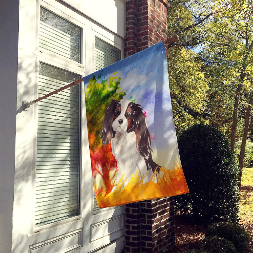 Fall Tricolor Cavalier Spaniel House Flag 28x40 Porch Sleeve Pole Decorative Outside Yard Banner Artwork Wall Hanging, Polyester