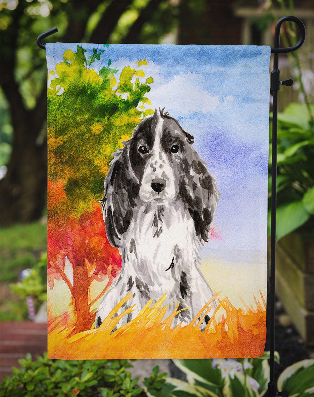 Fall Black Parti Cocker Spaniel Garden Flag Mailbox Decorative Yard Banner Outside Patio Artwork for Flower Beds, Garden Size, Multicolor