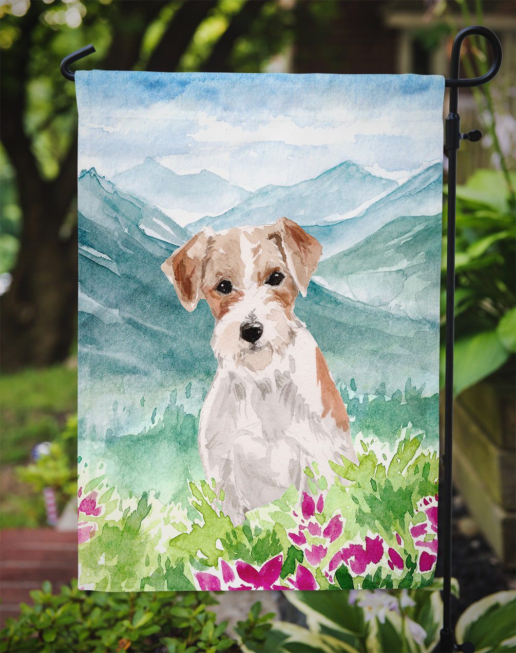 Mountian Flowers Jack Russell Terrier Garden Flag Mailbox Decorative Yard Banner Outside Patio Artwork for Flower Beds, Garden Size, Multicolor