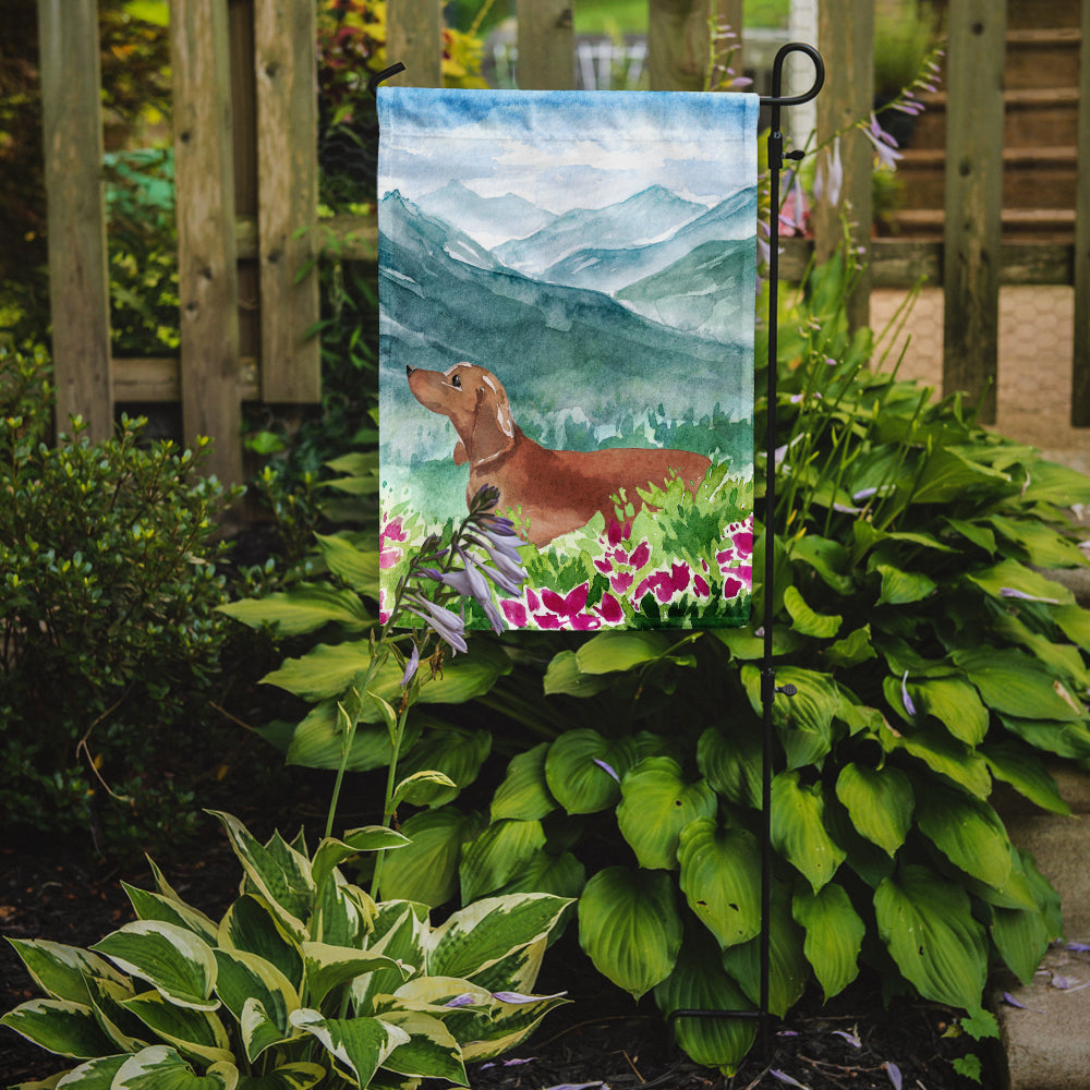 Mountian Flowers Red Dachshund Garden Flag Mailbox Decorative Yard Banner Outside Patio Artwork for Flower Beds, Garden Size, Multicolor