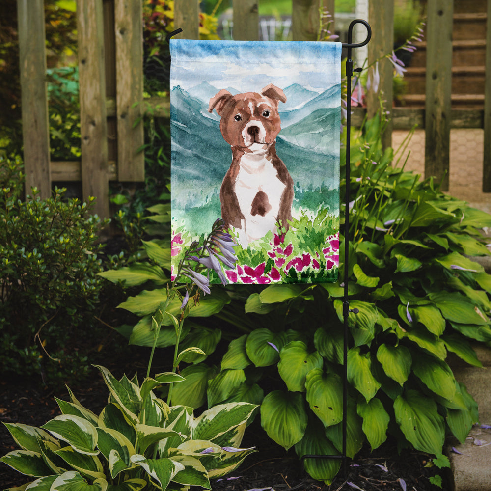 Mountian Flowers Red Staffordshire Bull Terrier Garden Flag Mailbox Decorative Yard Banner Outside Patio Artwork for Flower Beds, Garden Size, Multicolor