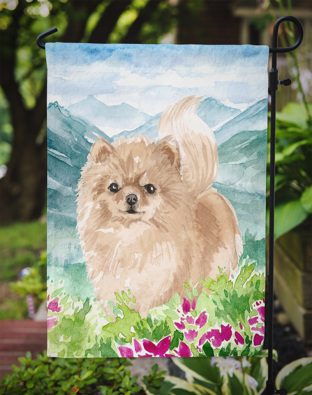 Mountian Flowers Pomeranian Garden Flag Mailbox Decorative Yard Banner Outside Patio Artwork for Flower Beds, Garden Size, Multicolor