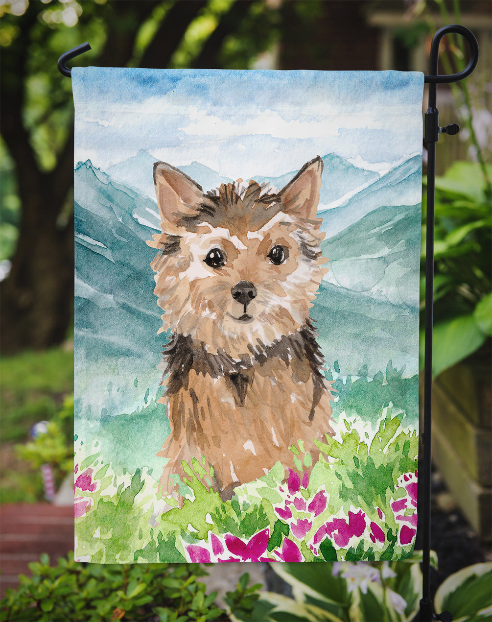 Mountian Flowers Norwich Terrier Garden Flag Mailbox Decorative Yard Banner Outside Patio Artwork for Flower Beds, Garden Size, Multicolor