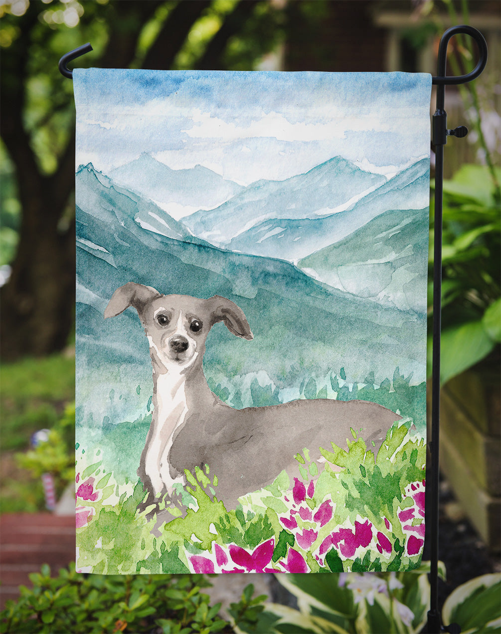 Mountian Flowers Italian Greyhound Garden Flag Mailbox Decorative Yard Banner Outside Patio Artwork for Flower Beds, Garden Size, Multicolor