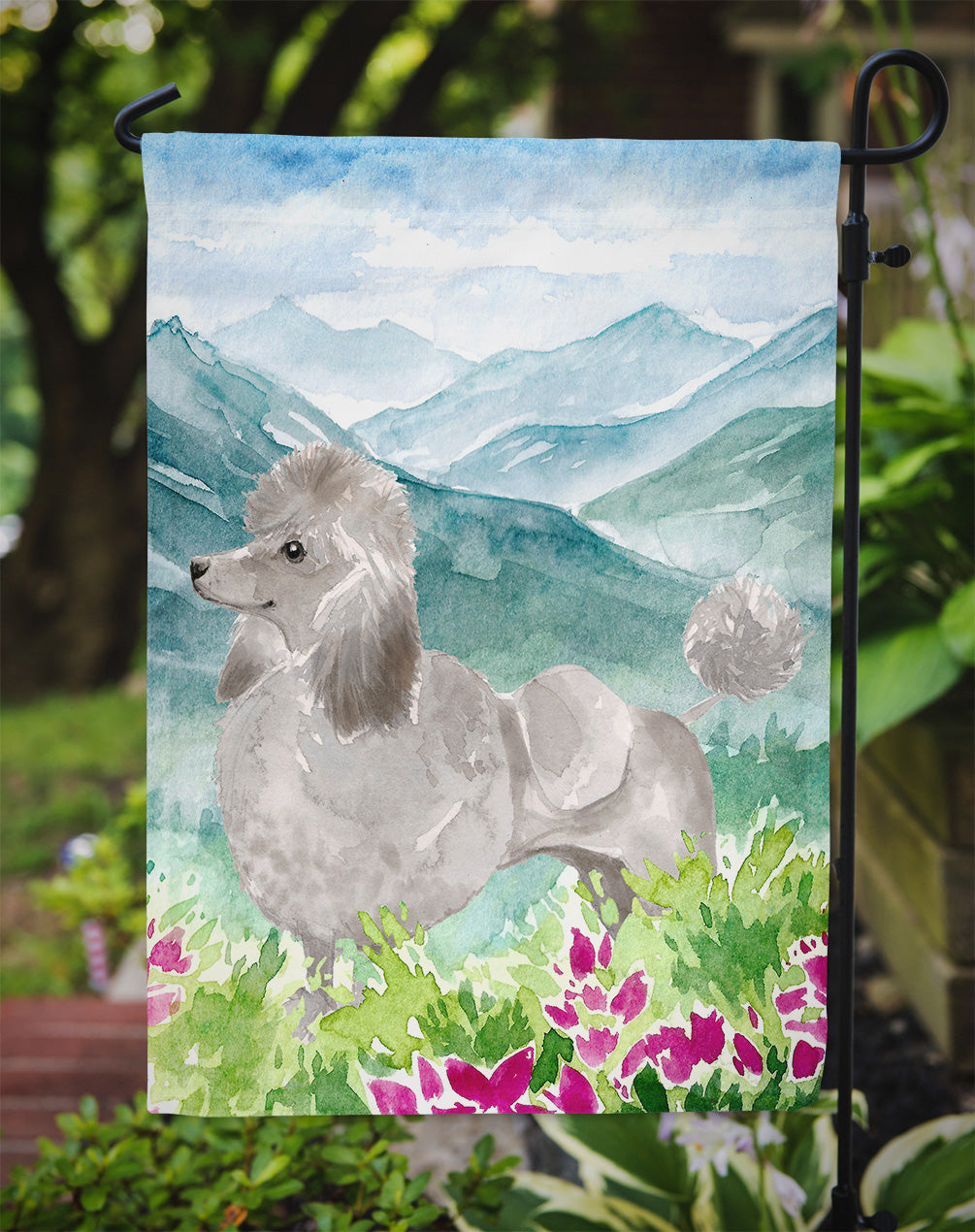 Mountian Flowers Silver Poodle Garden Flag Mailbox Decorative Yard Banner Outside Patio Artwork for Flower Beds, Garden Size, Multicolor