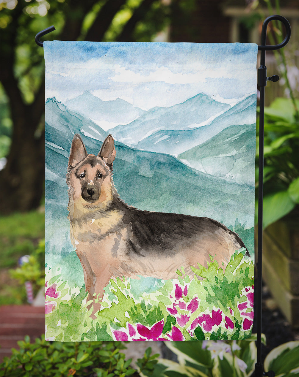 Mountian Flowers German Shepherd Garden Flag Mailbox Decorative Yard Banner Outside Patio Artwork for Flower Beds, Garden Size, Multicolor