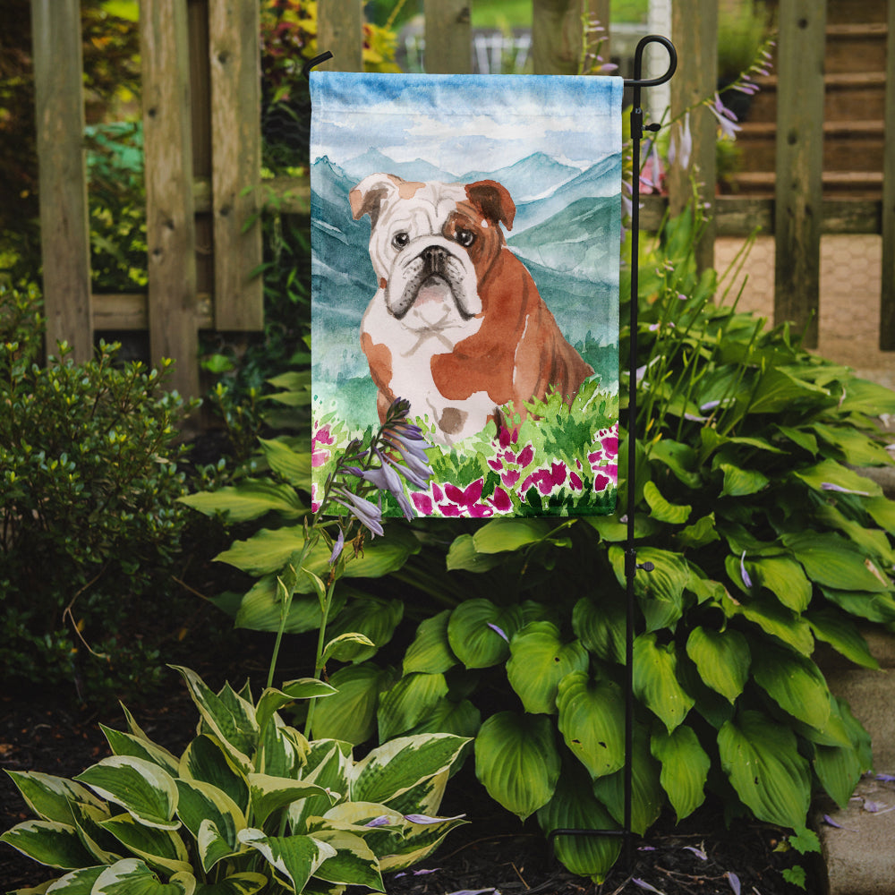 Mountian Flowers English Bulldog Garden Flag Mailbox Decorative Yard Banner Outside Patio Artwork for Flower Beds, Garden Size, Multicolor