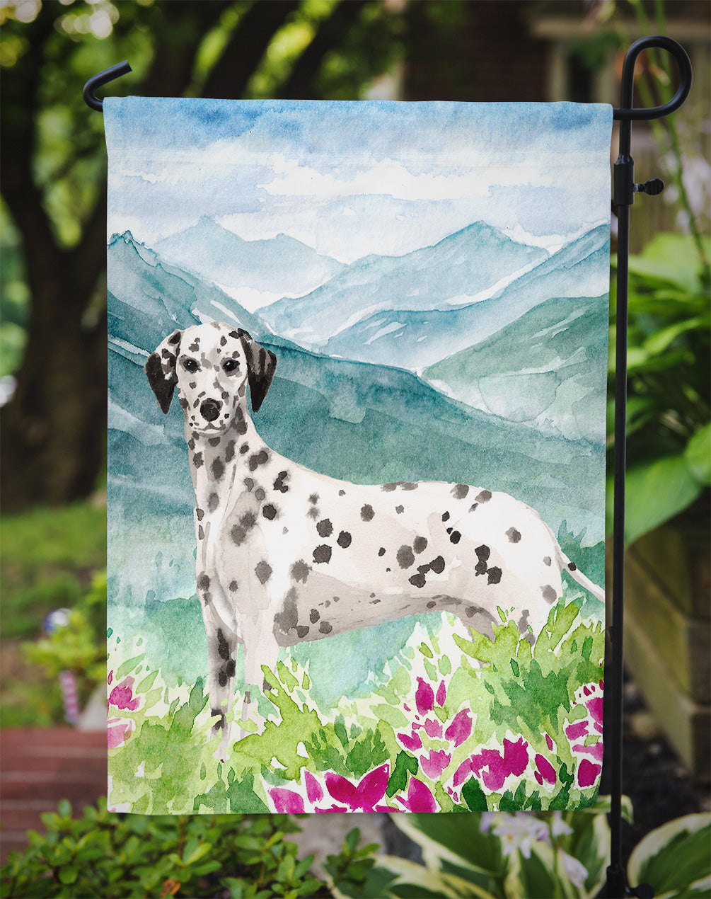 Mountian Flowers Dalmatian Garden Flag Mailbox Decorative Yard Banner Outside Patio Artwork for Flower Beds, Garden Size, Multicolor