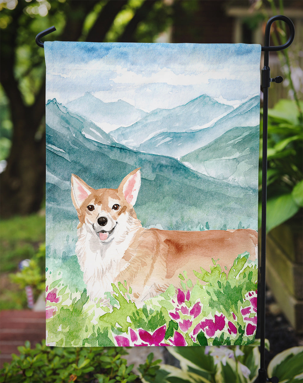 Mountian Flowers Corgi Garden Flag Mailbox Decorative Yard Banner Outside Patio Artwork for Flower Beds, Garden Size, Multicolor