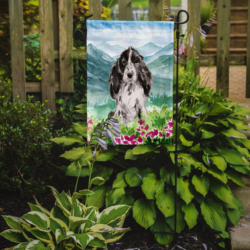 Mountian Flowers Black Parti Cocker Spaniel Garden Flag Mailbox Decorative Yard Banner Outside Patio Artwork for Flower Beds, Garden Size, Multicolor