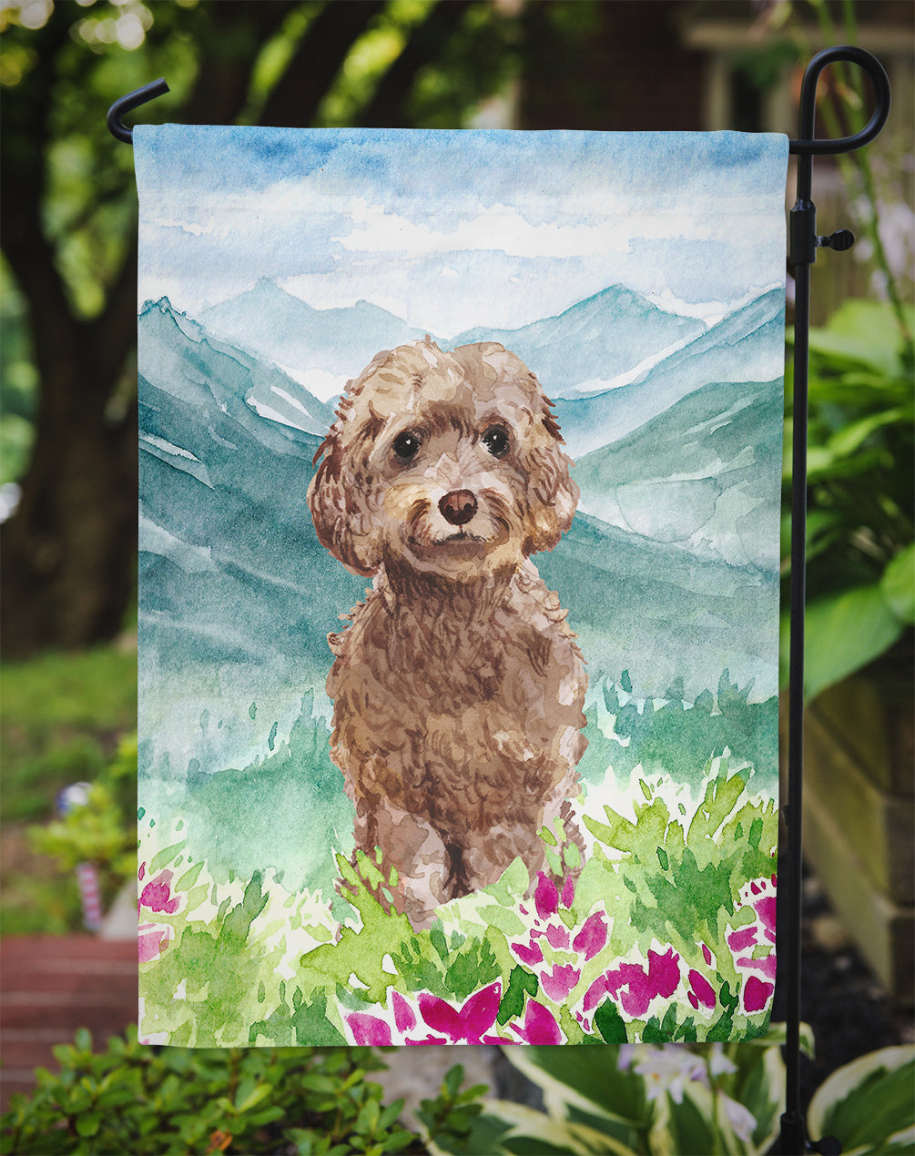 Mountian Flowers Labradoodle Garden Flag Mailbox Decorative Yard Banner Outside Patio Artwork for Flower Beds, Garden Size, Multicolor