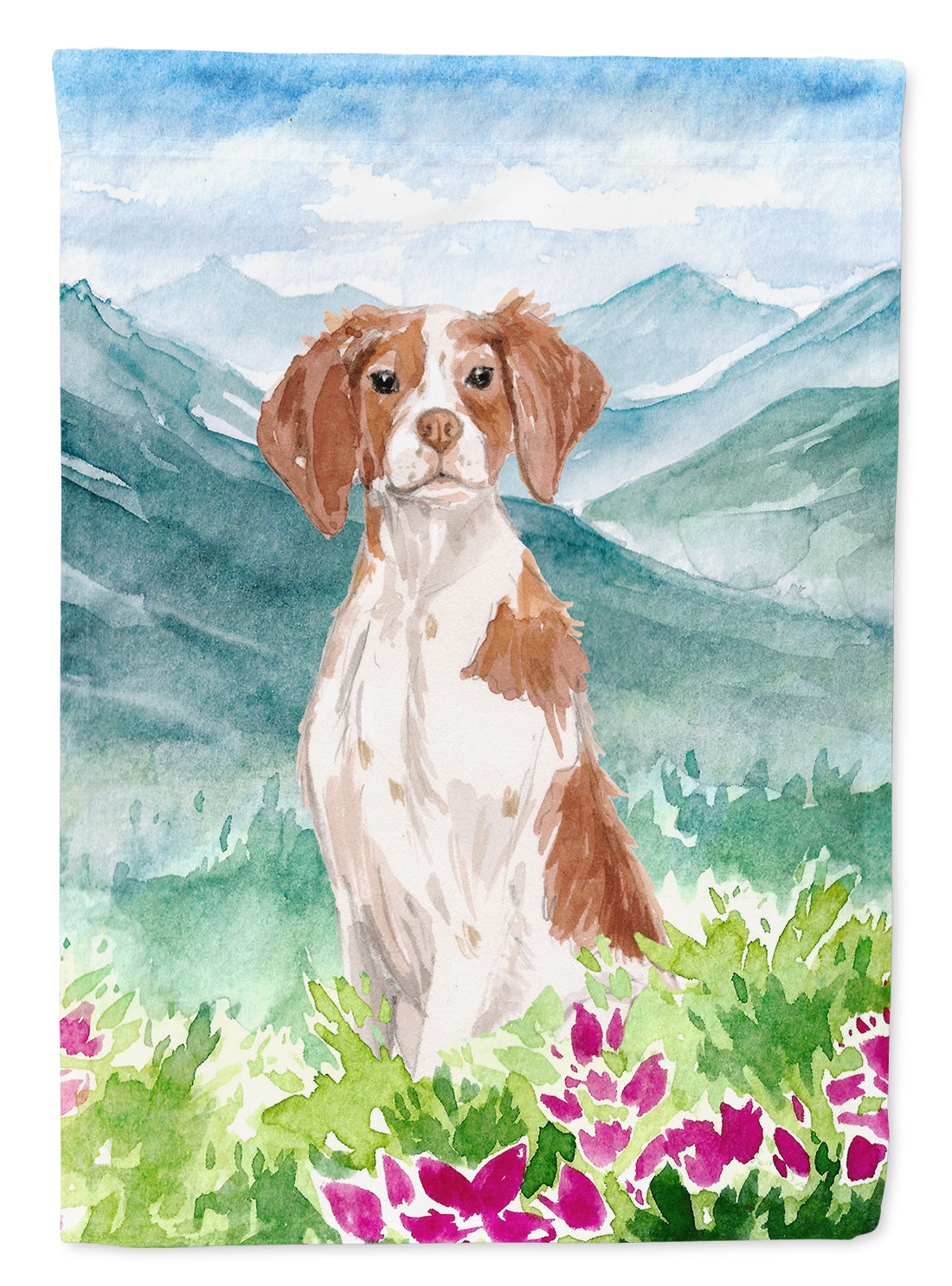 Mountian Flowers Brittany Spaniel Garden Flag Mailbox Decorative Yard Banner Outside Patio Artwork for Flower Beds, Garden Size, Multicolor