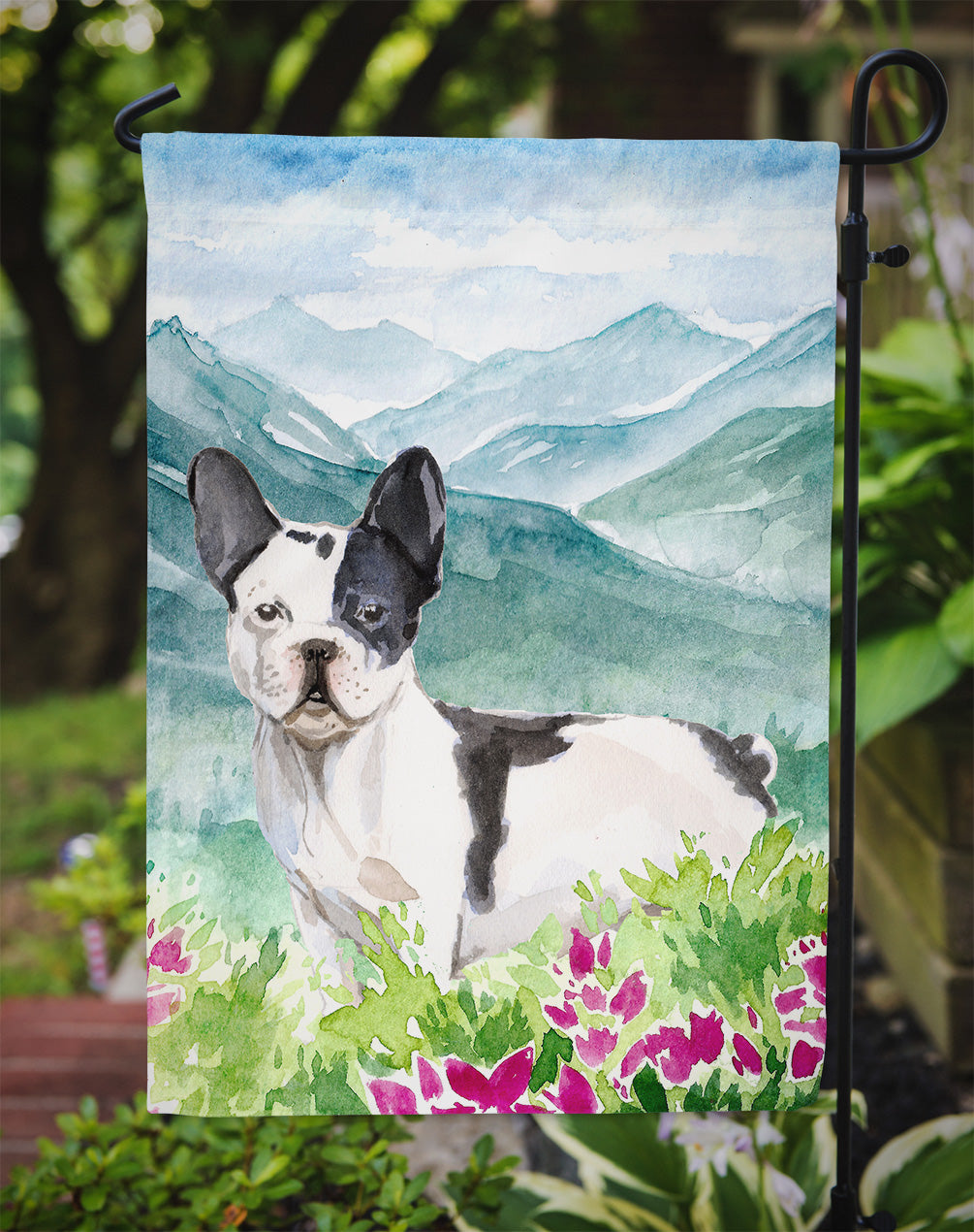 Mountian Flowers French Bulldog Garden Flag Mailbox Decorative Yard Banner Outside Patio Artwork for Flower Beds, Garden Size, Multicolor