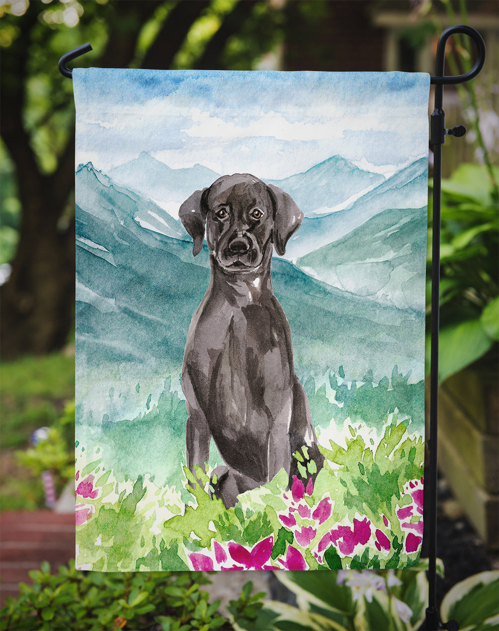 Mountian Flowers Black Lab Garden Flag Mailbox Decorative Yard Banner Outside Patio Artwork for Flower Beds, Garden Size, Multicolor