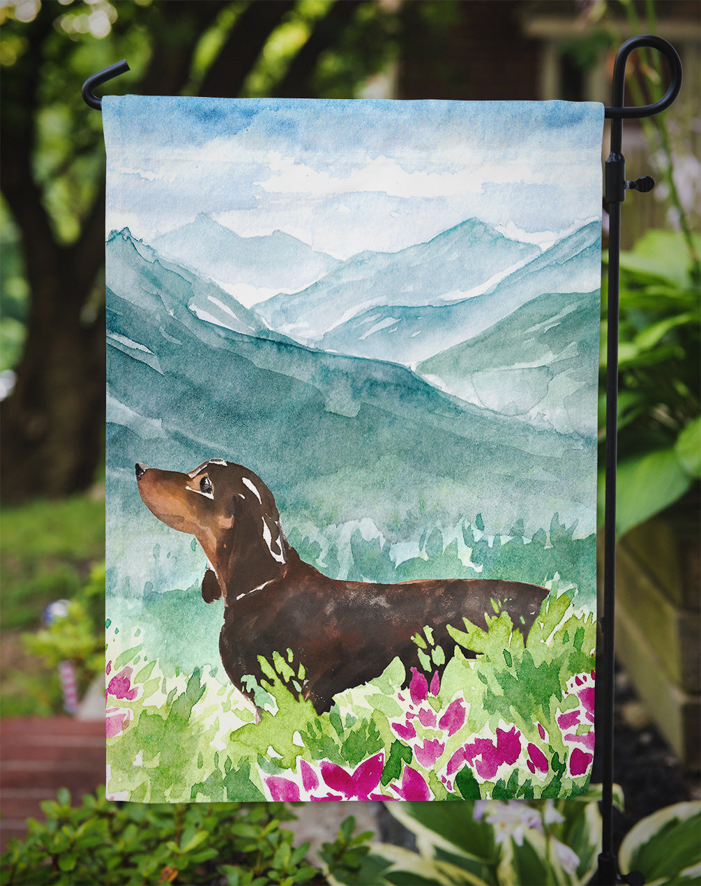 Mountian Flowers Dachshund Garden Flag Mailbox Decorative Yard Banner Outside Patio Artwork for Flower Beds, Garden Size, Multicolor