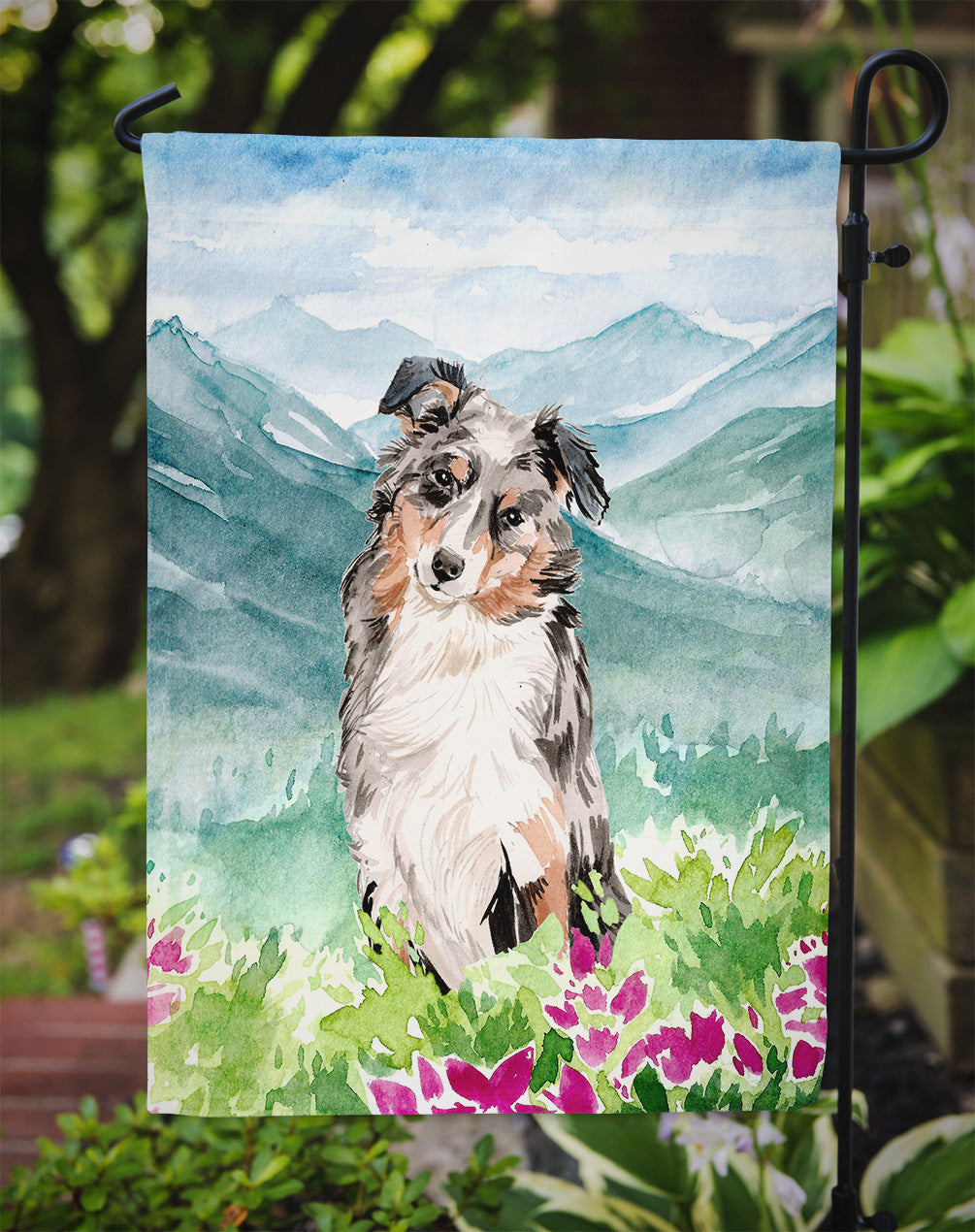 Mountian Flowers Australian Shepherd Garden Flag Mailbox Decorative Yard Banner Outside Patio Artwork for Flower Beds, Garden Size, Multicolor