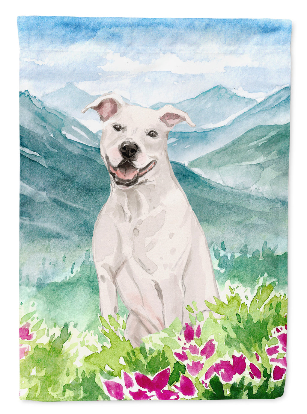 Mountian Flowers White Staffie Bull Terrier Garden Flag Mailbox Decorative Yard Banner Outside Patio Artwork for Flower Beds, Garden Size, Multicolor