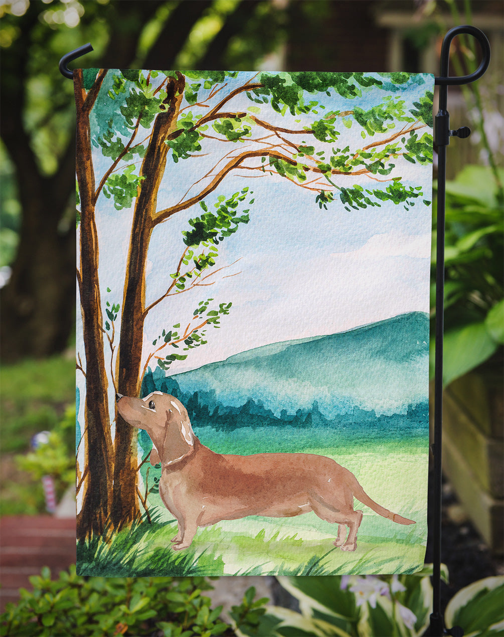 Under the Tree Red Dachshund Garden Flag Mailbox Decorative Yard Banner Outside Patio Artwork for Flower Beds, Garden Size, Multicolor