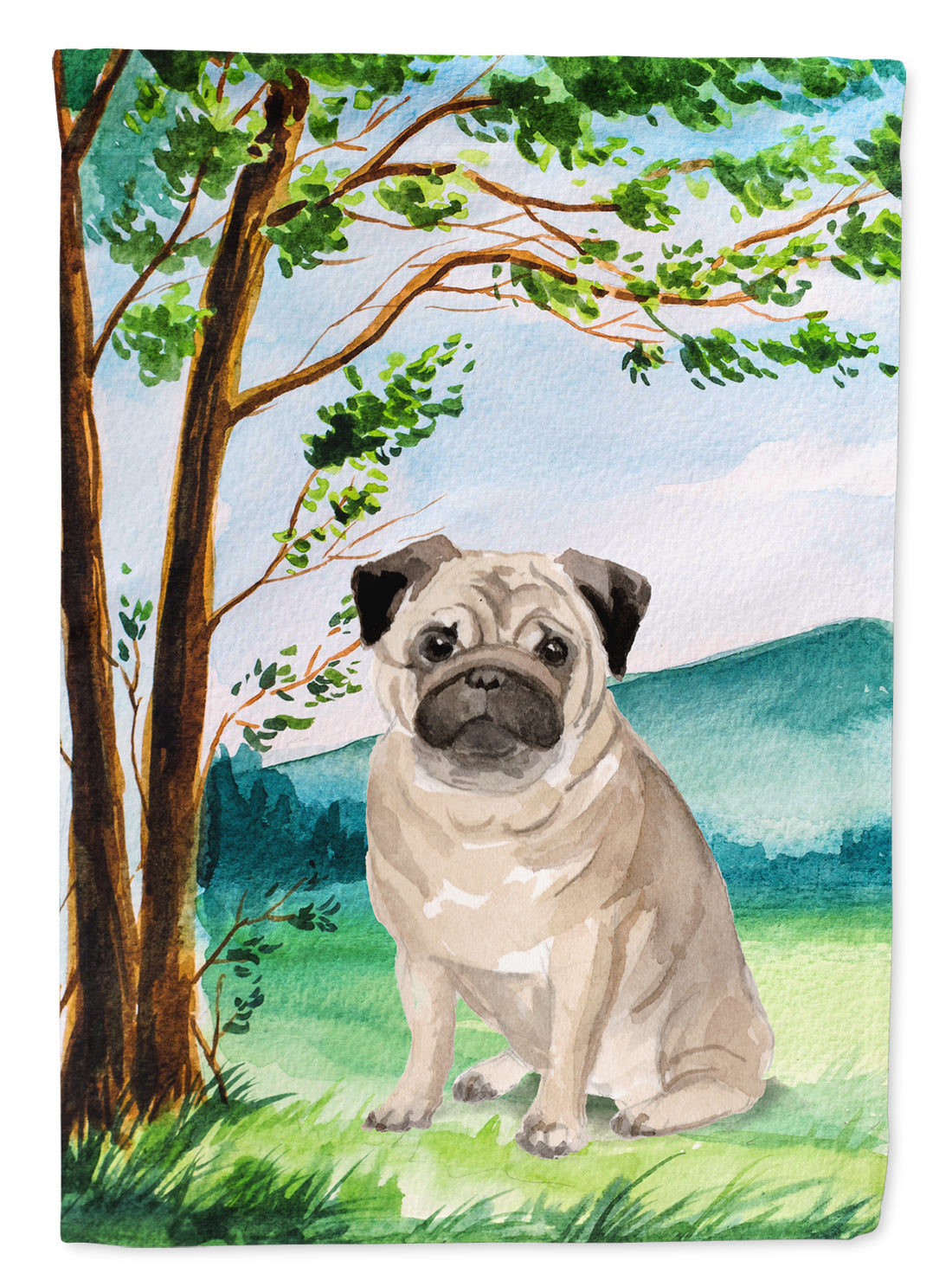 Under the Tree Fawn Pug Garden Flag Mailbox Decorative Yard Banner Outside Patio Artwork for Flower Beds, Garden Size, Multicolor