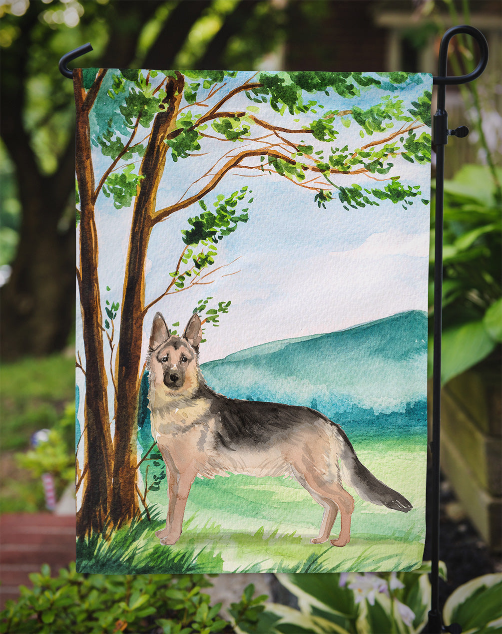 Under the Tree German Shepherd Garden Flag Mailbox Decorative Yard Banner Outside Patio Artwork for Flower Beds, Garden Size, Multicolor