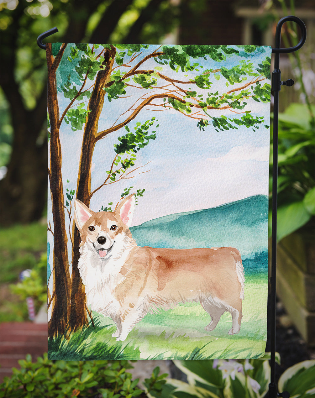 Under the Tree Corgi Garden Flag Mailbox Decorative Yard Banner Outside Patio Artwork for Flower Beds, Garden Size, Multicolor