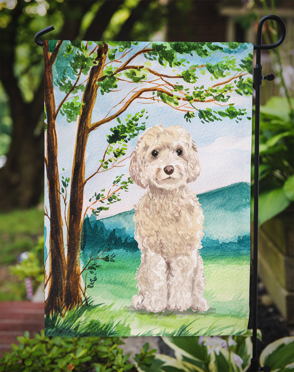 Under the Tree Goldendoodle Garden Flag Mailbox Decorative Yard Banner Outside Patio Artwork for Flower Beds, Garden Size, Multicolor